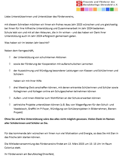 Neujahrsbrief FöVe 2025